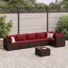 vidaXL Patio Lounge Set - 7 Piece Sectional Sofa with Cushions - Brown Poly Rattan Outdoor Furniture - Tempered Glass Table - Modular Design - 2 of 4