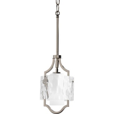 Polished Nickel Mini Drum Pendant Light with Glass Shade