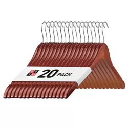 OSTO 20 Pack Premium Cherry Wooden Suit Hangers with Rubber Grips, Smooth Finish, Swivel Hook, Notches, and Nonslip Grip