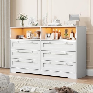 6 Drawer Dresser for Bedroom, 55" Wide Wooden Dresser with LED Light, Large Storage Chest of Drawers for Closet - 1 of 4