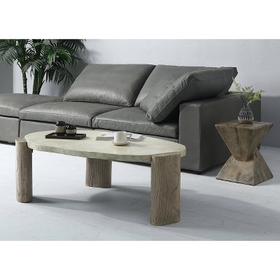 47'' Weathered Gray and Oak Oval Coffee Table