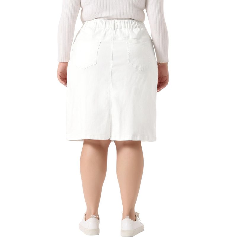 Agnes Orinda Women's Plus Size Denim Classic Slash Pocket Elastic Waist Pencil Back Slit Jeans Skirts, 4 of 7
