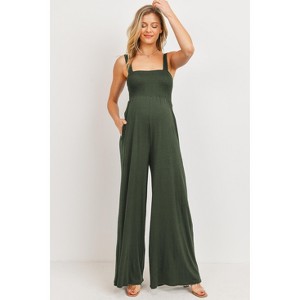 Hello Miz Women's Sleeveless Smocked Neck Maternity Jumpsuit Romper - 1 of 4