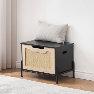 Rattan Storage Bench - Lift Top Storage Trunk, Entryway Storage Bench