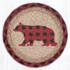 Earth Rugs Flannel Bear Round Coaster – 7"x7" Rustic Jute Lodge Accent with Plaid Wildlife Design - 2 of 3