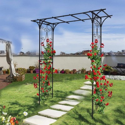Lirago Metal Garden Arch with Double Gate - Black Powder-Coated Steel Trellis for Climbing Plants,81.1"H * 59"W * 15.35"D