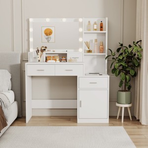 Vanity Desk Modern with LED Mirror and Charging Station for Bedroom 43.31in Wide-3irtyhousy - 1 of 4