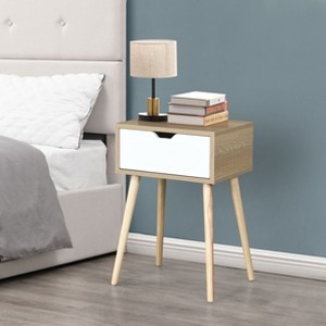 NicBex 1 Drawer Nightstand with Rubber Wood Legs Mid-Century Modern Bedside Table Storage Cabinet for Living Room, Bedroom, Study - 1 of 4