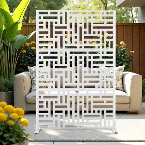 TOAOTBNBO Metal Privacy Screen with Stand, Decorative Privacy Fence Panels with Geometric Pattern, Outdoor Privacy Screen for Garden, White - 1 of 4