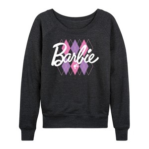 Women's - Barbie - Argyle Lightweight French Terry Wide Neck Long Sleeve Shirt - 1 of 4