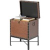 Vintiquewise Faux Leather Trimmed Lockable Square Lined Storage Trunk, End Table on Metal Stand - 4 of 4