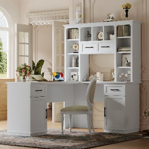 Lyngins L-Shaped Computer Desk with Storage – 2 Cabinets, 2 Drawers, 11 Open Spaces + Flip Storage, Built-In Power Outlet, Office Desk/Gaming Desk - 1 of 4