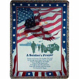 Manual Woodworkers and Weavers A Soldier’s Prayer Tapestry Throw – 50" x 60" Patriotic Woven Blanket with Inspirational Military Tribute - 1 of 3