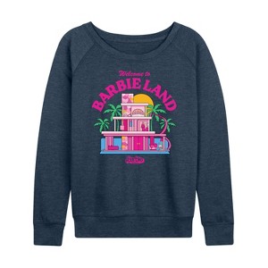Women's - Barbie - Welcome To Barbie Land Lightweight French Terry Wide Neck Long Sleeve Shirt - 1 of 4