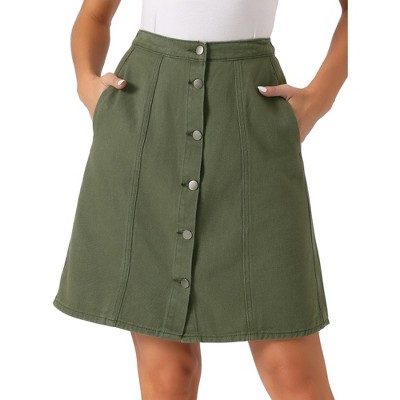 Allegra K Women's Elastic Back Short Button Down Denim Skirts with Pockets