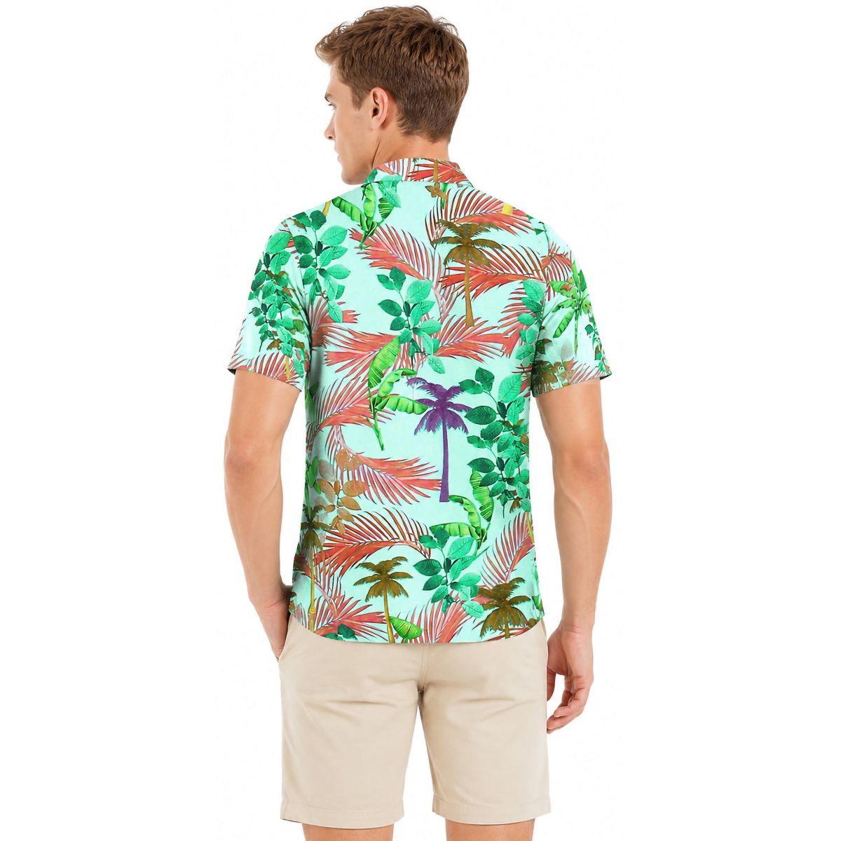 HAPPY BAY Mens Summer Vacation Resortwear Shirt Casual Beach Holiday Cruise Travel Lightweight Fashion Top 3XL Green Leaf - thumbnail 2