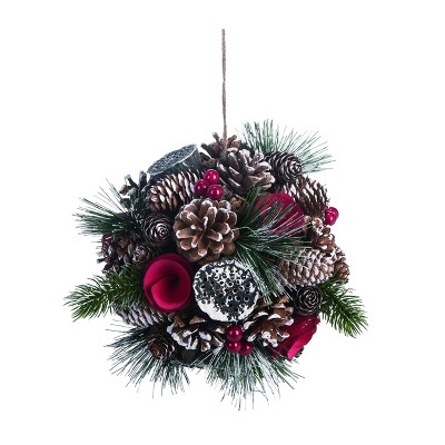 Transpac Natural Material 7 in. Multicolor Christmas Pinecone with Rosette Ornament Ball