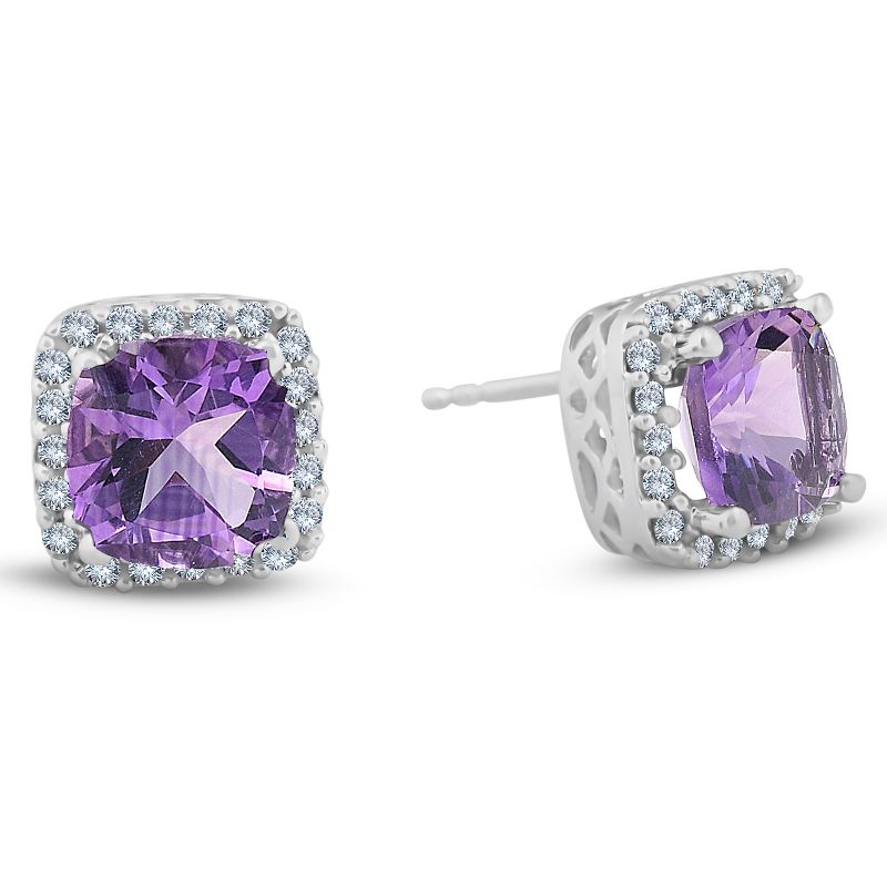 Pompeii3 3ct Pave Halo Amethyst Studs 14K White Gold, 3 of 6