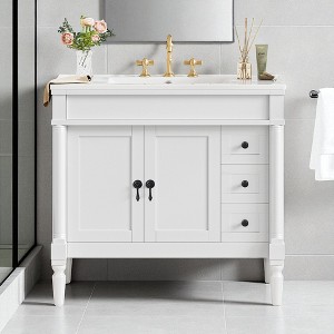 36" Bathroom Vanity with Ceramic Sink, 2 Soft Close Doors, 3 Drawers, Adjustable Shelf, Solid Wood Frame, Freestanding Storage Cabinet - 1 of 4