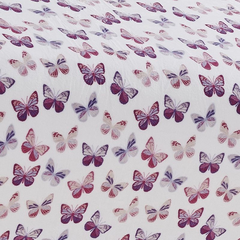 Plazatex Luxurious Ultra Soft Lightweight Rose Butterfly Printed Bed Blanket White/Purple, 4 of 5