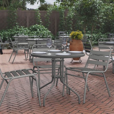 Bellamy 31.5'' Silver Round Tempered Glass Dining Table