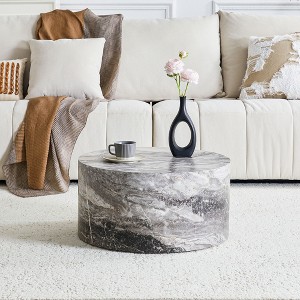 Sapphtopaz Modern Coffee Table Natural Marble Round Coffee Bar with Clean Lines Design Unique Center Table for Living Room, Bedroom - 1 of 4