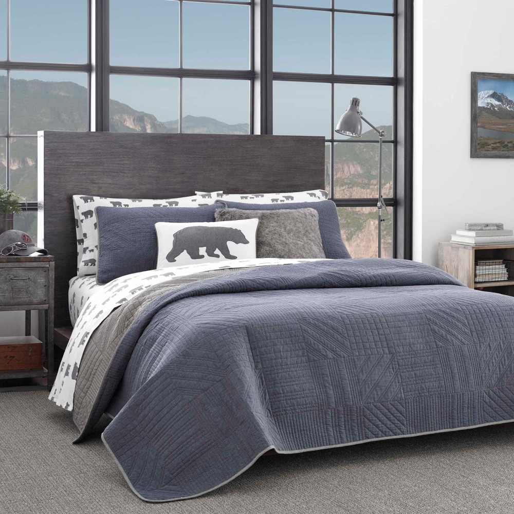 Photos - Bed Linen Eddie Bauer Full/Queen Hidden Lake Reversible Quilt Set Blue - : Modern Nature Theme, 3-Piece Bedding, Cotton-Polyester Mix 