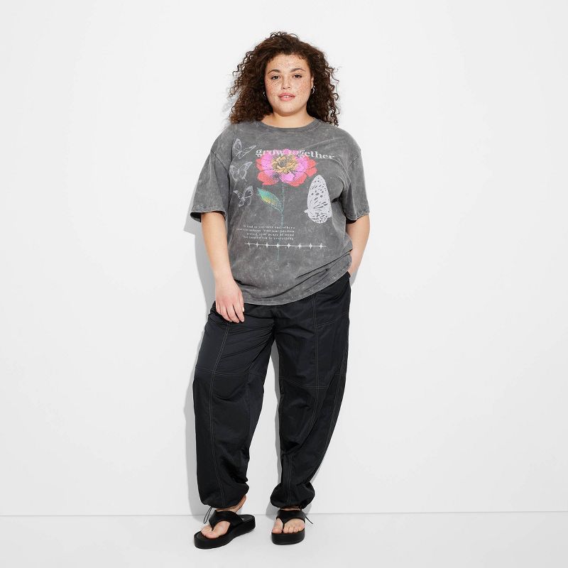 Women's Grow Together Butterfly Oversized Short Sleeve Graphic T-Shirt - Gray, 3 of 7