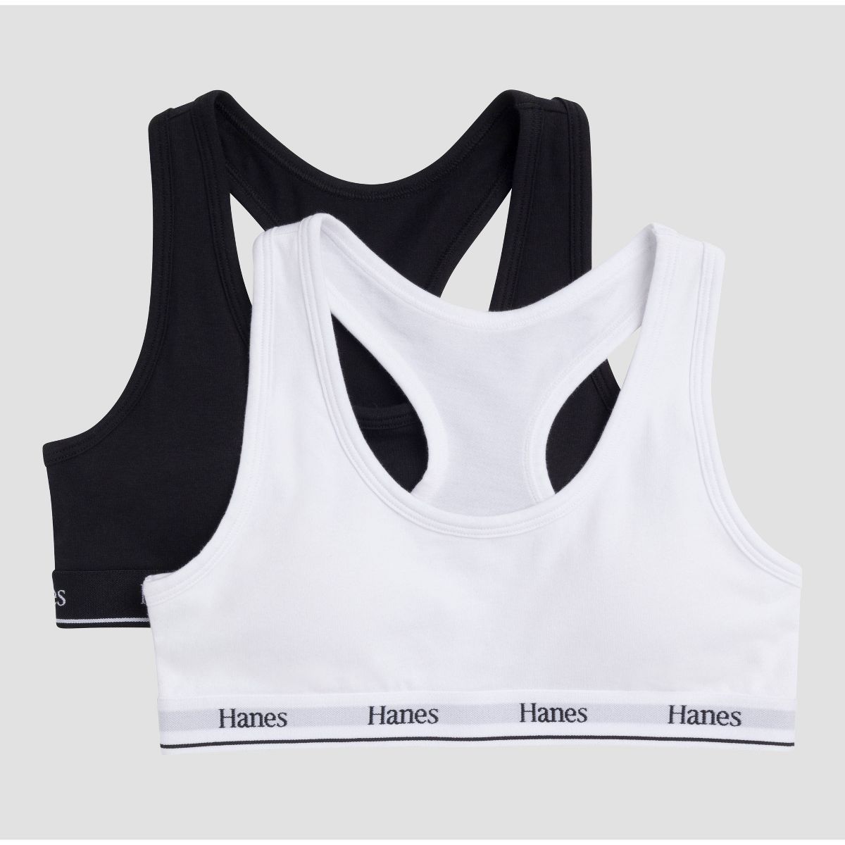 hanes girls 2pk cotton sports bra - black/white l