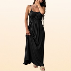 ruched elastic dress EadianDree Womens Spaghetti Strap Maxi Dress Ruched Neckline Backless Tie  Back Elastic High Waisted Casual Flowy Summer Sundresses : Target