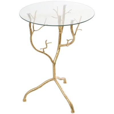 Olivia & May Metal Branch Accent Table with Glass Top