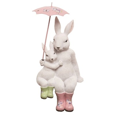 Transpac Resin 8" White Easter Bunnies with Umbrella Shelf Sitter