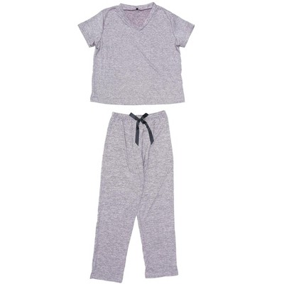 INSPIRE CHIC Women's 2 Pcs Pajamas Set Short Sleeve V Neck Pullover Top with Pants Soft Knit Sleepwear Lounge Set
