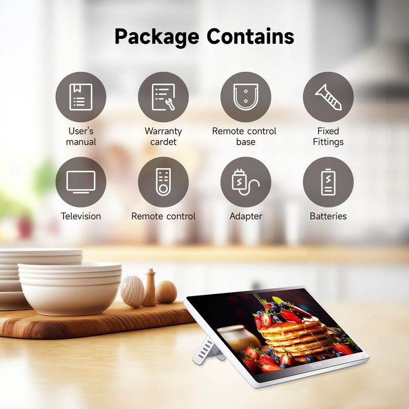 SYLVOX 15.6" Smart Kitchen TV, 1080P FHD Flip-Down Under Cabinet TV, Newest Google TV with App Store, Google Assistant, 12-Volt Smart TV for Kitchen, 2 of 11