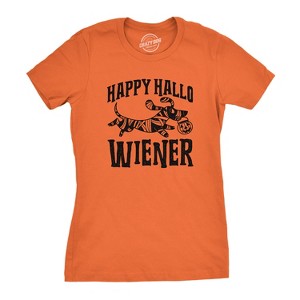Womens Happy Hallo Wiener T Shirt Funny Halloween Dog Tee - Crazy Dog Women's T Shirt - 1 of 4