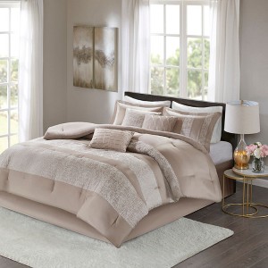 Okak Queen/King 7-Piece Chenille Jacquard Bed Comforter Set with Decorative Pillow,Comfortable Lightweight Comforter Bedding Sets - 1 of 4