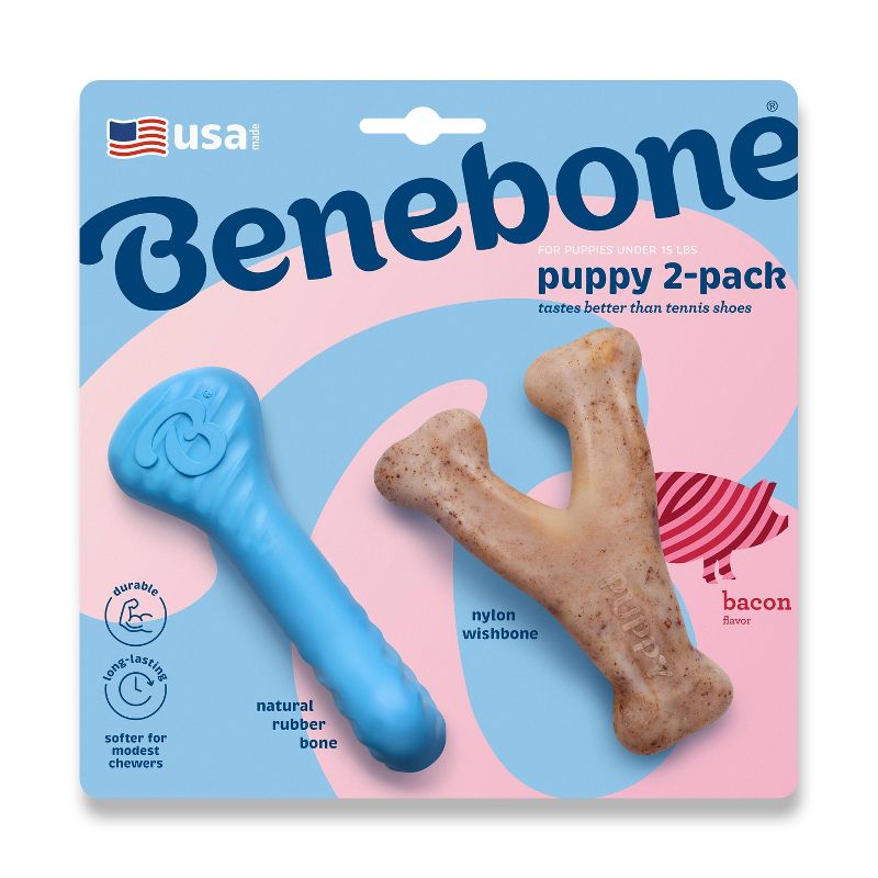 Benebone Rubber and Nylon Puppy Dog Chew Toy - S - 2pk, 1 of 7