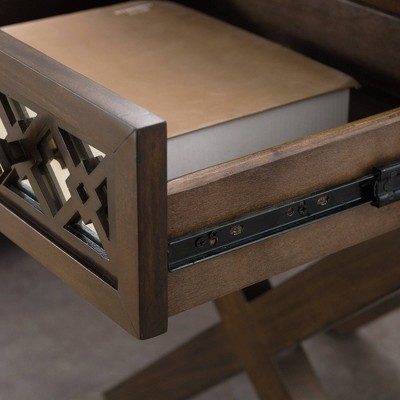 Walnut Mirrored Diamond Filigree 2-Drawer X Base Nightstand