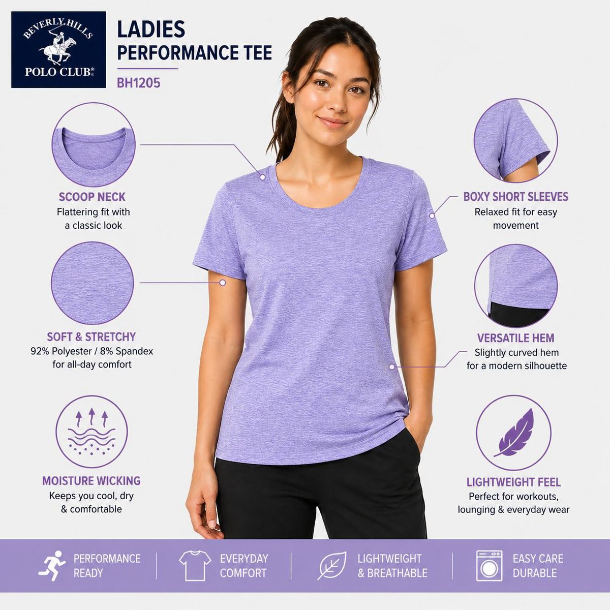 Beverly Hills Polo Club Women's 5-Pack Performance T-Shirt (S-XL) - thumbnail 7