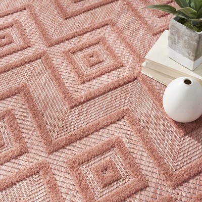 Coral Orange Diamond Flat Woven 5' x 7' Indoor/Outdoor Rug