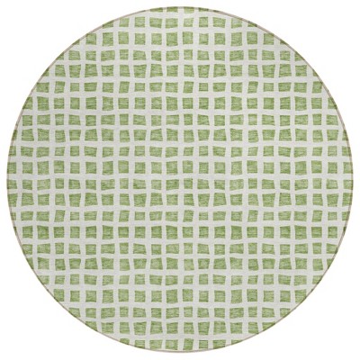 Artichoke Green And Ivory Geometric Washable Indoor Outdoor Area Rug