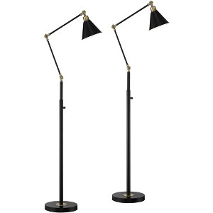 360 Lighting Wray Mid Century Modern 61" Tall Standing Floor Lamps Set of 2 Lights Task Adjustable Black Metal Antique Brass Finish Living Room House - 1 of 4