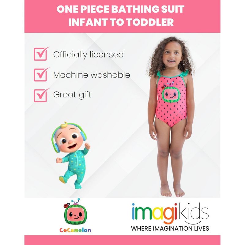 CoComelon Tomtom Yoyo JJ Girls One Piece Bathing Suit Toddler, 2 of 8