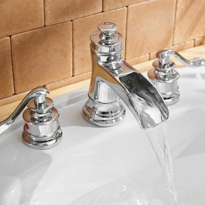 Chrome Widespread Double Handle Waterfall Bathroom Faucet