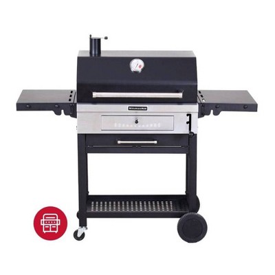 KitchenAid 30" Cart-Style Charcoal Grill with Foldable Side Shelves 810-0021CO - Black