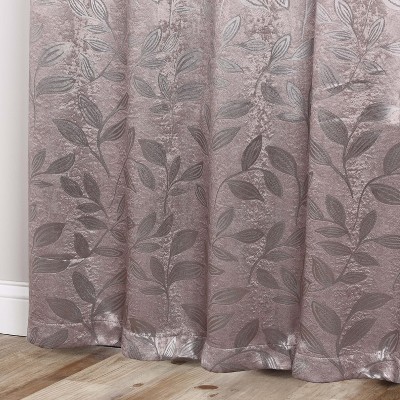 Cappuccino Brown Polyester Blackout Leaf Pattern Curtains, 26" x 63"