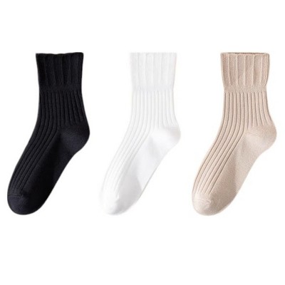 Anna-Kaci Women's Ribbed Crew Socks with Elasticized Top Cuff for Swollen Feet Non-Binding Comfortable Fit 3-Pack