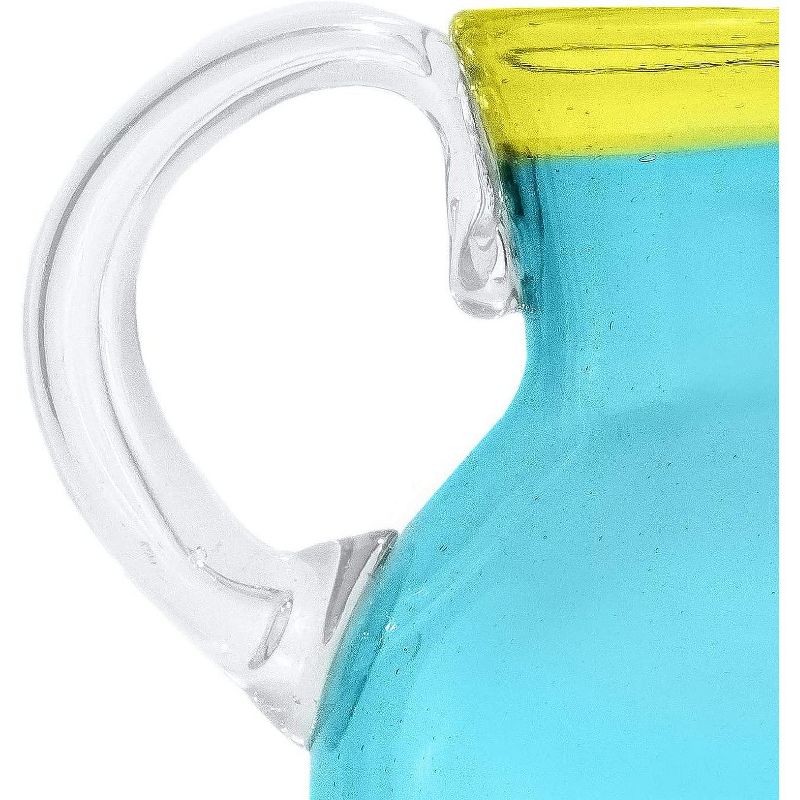 Amici Home Acapulco Pitcher, Authentic Mexican Handmade, Glassware for Margaritas, Lemonade, Round Blue Glass, Yellow Rimmed,80-Ounce, 2 of 7