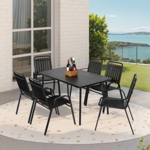 7 Piece Dining Set Patio, Plastic Chair And Steel Table Outdoor Dining Set For 6, Patio Dining Sets With Plastic Chairs And Table Set-Cuddlewood - 1 of 4