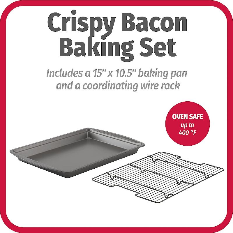 GoodCook 15" x 10.5" Premium Nonstick Carbon Steel Crispy Bacon Multipurpose Baking Pan Set, Dark Gray,Gray, 2 of 7